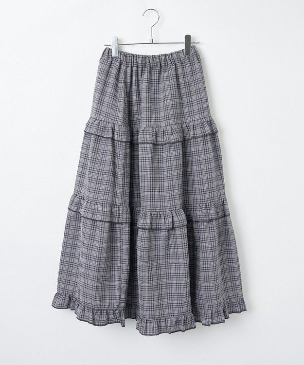 WEGO 【ウエストゴム】フリルティアードボリュームスカート グレーチェック1