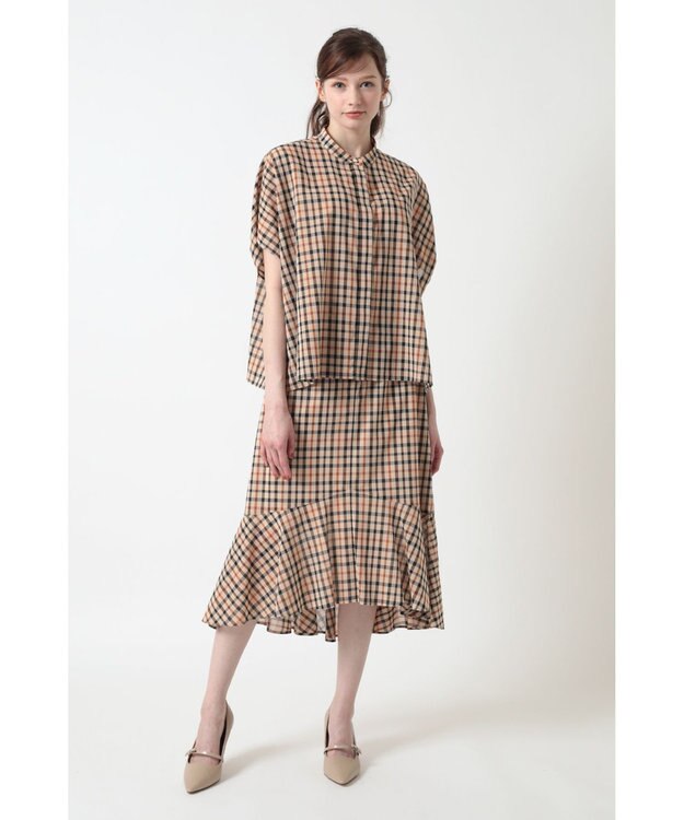 DAKS コットンボイル アシンメトリー ブラウス ハウスチェック