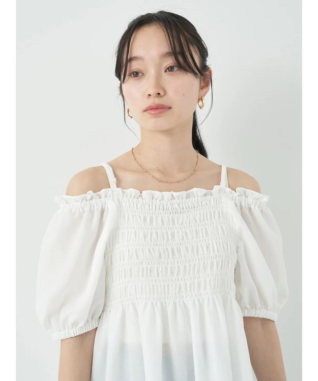 earth music&ecology ２ｗａｙショルダーシャーリングチュニック Off White