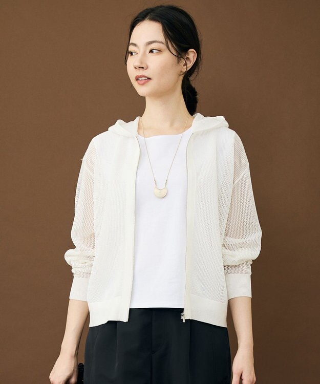 自由区 ライトメッシュジップ パーカー オフホワイト