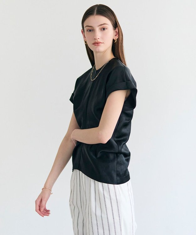 BEIGE， CYANO / サテン ドレープブラウス Black