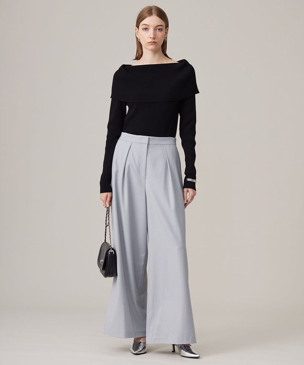 ICB 【洗える】 ウールヴィスコースストレッチ タックパンツ ライトグレー系