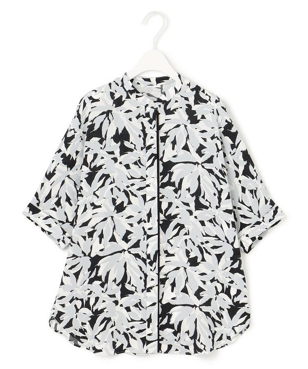 ICB L 【新色追加・接触冷感・UVケア・速乾・洗える】BackSatinAmunzen 5分袖バンドカラーブラウス ブラックベース系