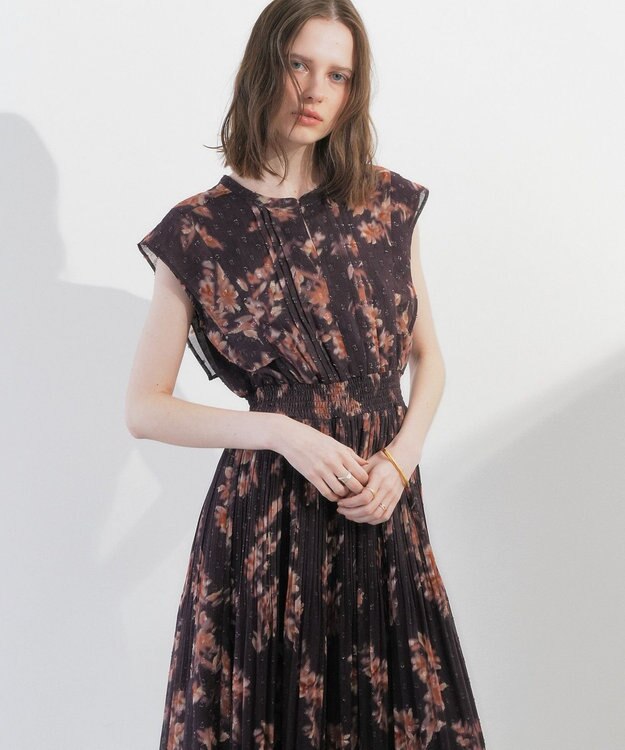 YECCA VECCA ぼかし柄プリーツワンピース Brown