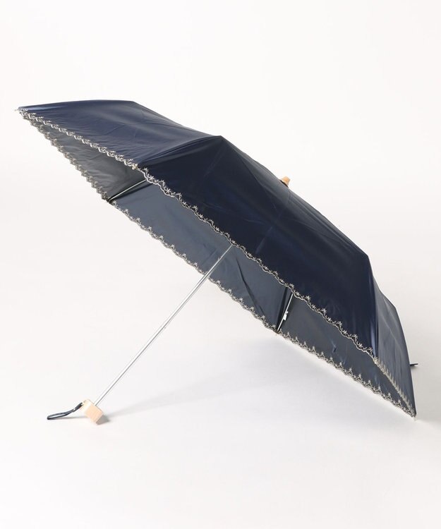 UNBILLION カシュネ cachenez / PUフローラルラメ刺繍3段折りたたみ傘 ネイビー