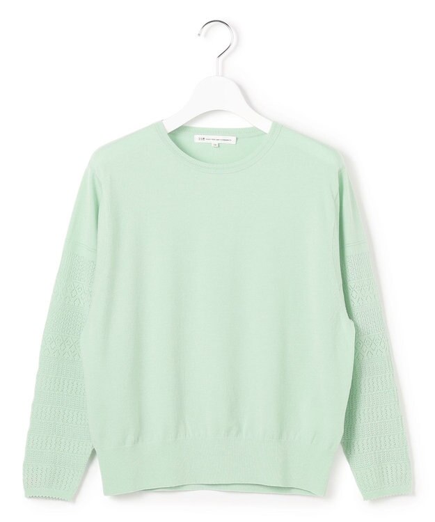 23区 L 【先行予約】ネオコンフォートストレッチ レーシーデザイン ニット スモーキーグリーン系