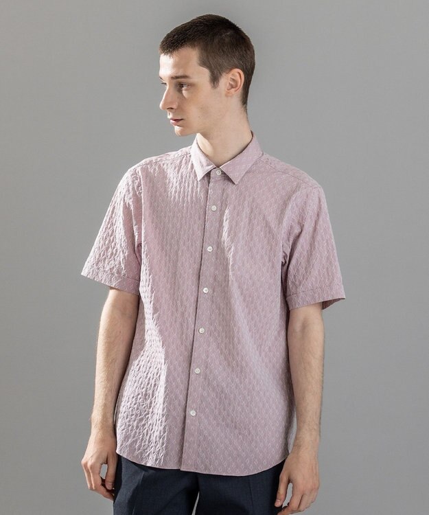 JOSEPH HOMME 新柄【ストレッチ】ハムサジャガードストレッチ　レギュラーカラー半袖シャツ ピンク系