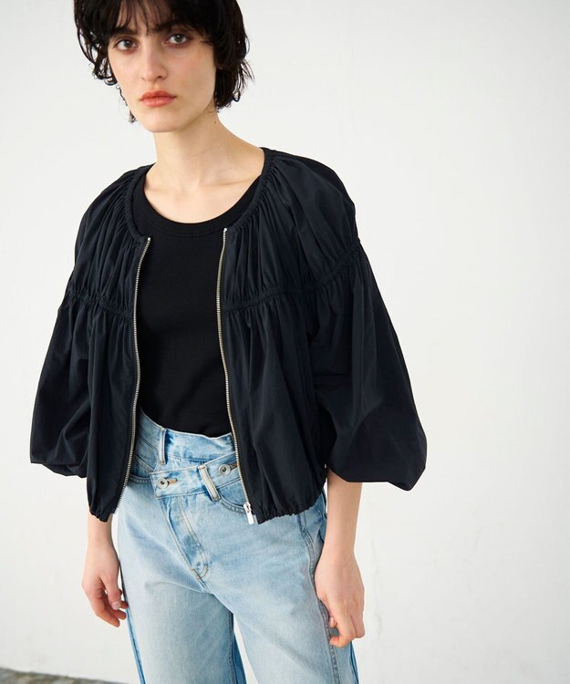 GRACE CONTINENTAL ギャザータフタブルゾン ブラック