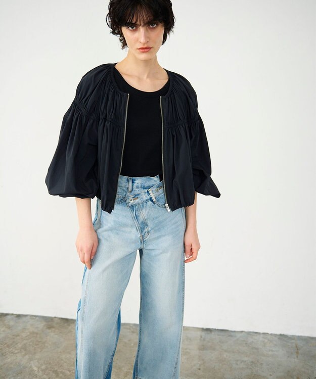 GRACE CONTINENTAL ギャザータフタブルゾン ブラック