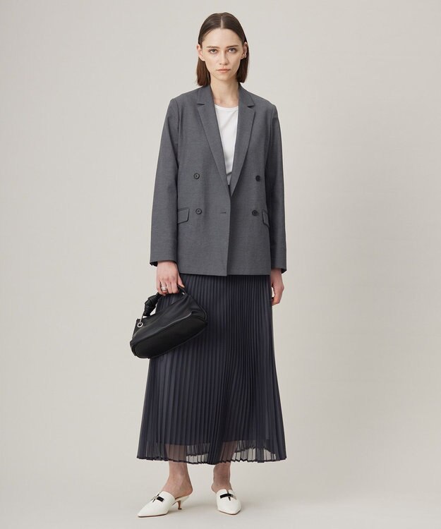 ICB 【接触冷感・UVケア・撥水・洗える】LooseWeave ダブルブレストジャケット チャコール系