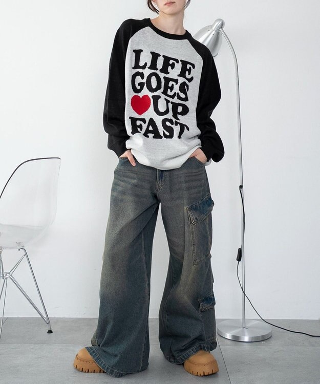 WEGO 【洗える】グラフィックニットBIGプルオーバー 柄10