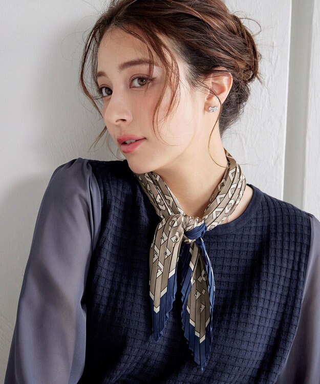 Tiaclasse 【選べる柄タイプ】プリーツスカーフ Aモカ