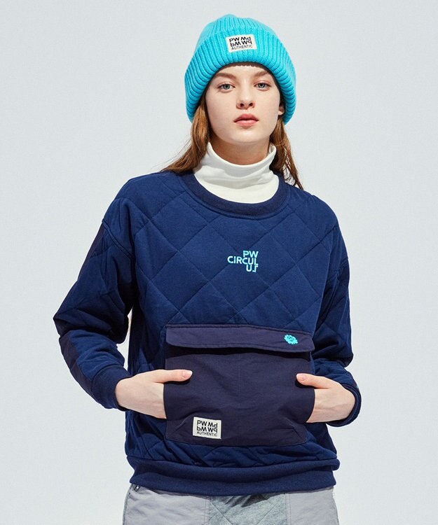 PW CIRCULUS 【裏地付き/防寒】【WOMEN】キルティングスエットプルオーバー ネイビー系