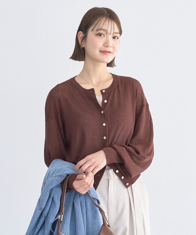 earth music&ecology ボタンアソートクルーネックカーディガン Brown