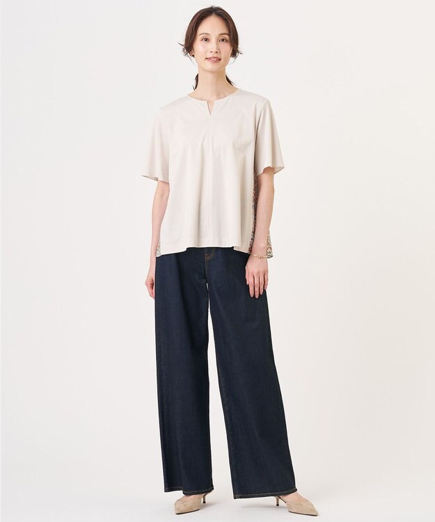J.PRESS LADIES 【洗える】BASIC STRETCH DENIM ワイド ストレート デニム インディゴ系