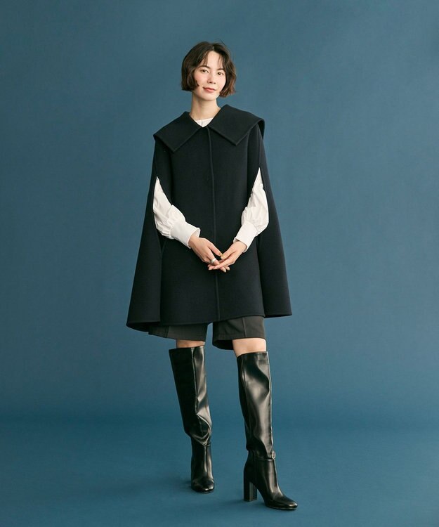 #Newans セーラーカラーダブルフェイスケープコート ネイビー