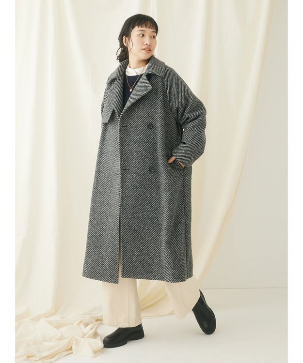 CRAFT STANDARD BOUTIQUE ウール混ガンパッチロングコート Gray