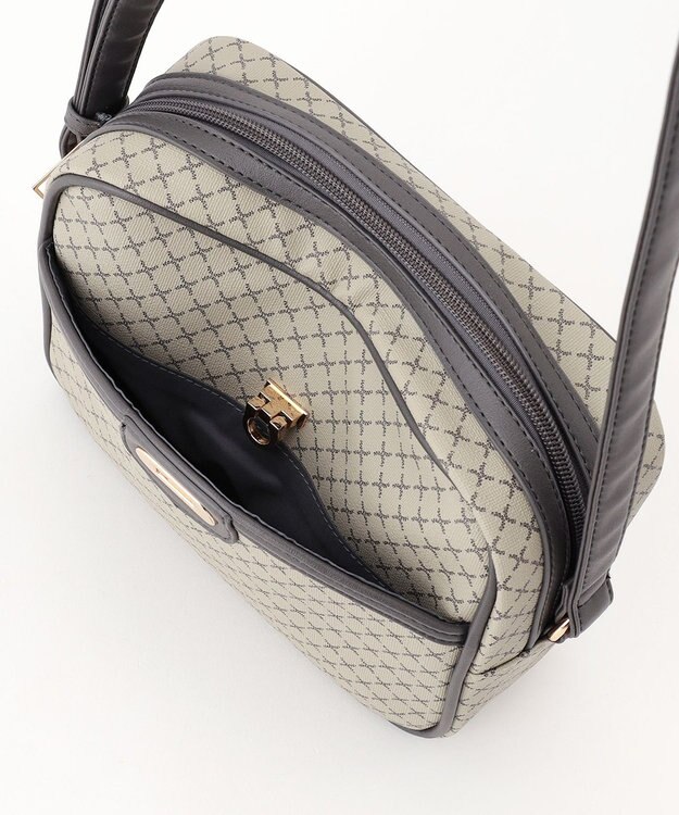 ANY クラシックラウンドショルダーバッグ ベージュ×グレー柄