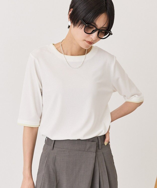 AMERICAN HOLIC シアーリブ配色プルオーバー Off White