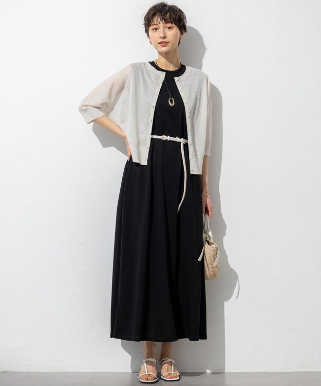 23区 【前後着用可能/洗える】シャイニーシアー 5分袖 カーディガン アイボリー系