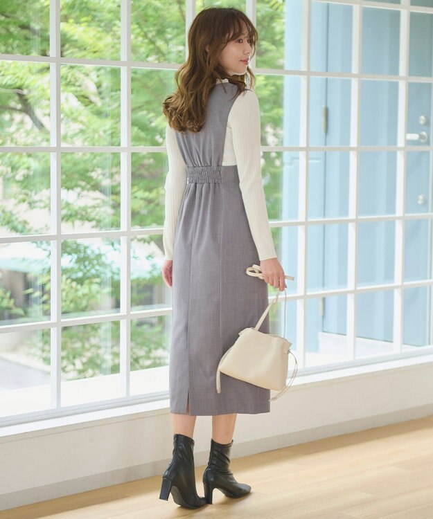 Feroux 【洗える】美シルエット ジャンパースカート ライトグレー系