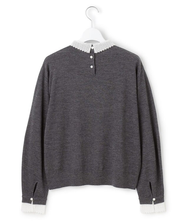 23区 【CLASSY.掲載/洗える】エンブロイダリー ジオメトリックレースコンビ ニット グレー系