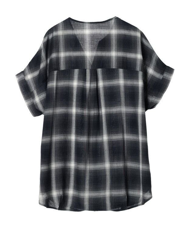 Green Parks リネンレーヨン前立てブラウス Check