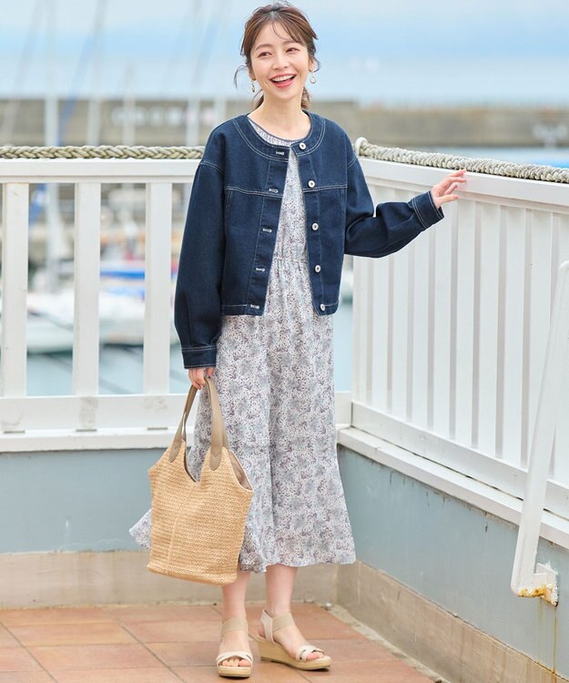 ANY SIS 【洗える】リーフMIXプリント ワンピース モノトーン系