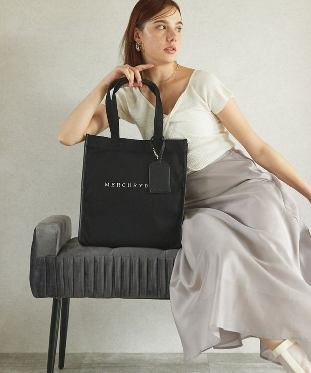 style code 【MERCURYDUO/マーキュリーデュオ】カードケース付　キャンバストートバッグ 推し活バッグ オールブラック
