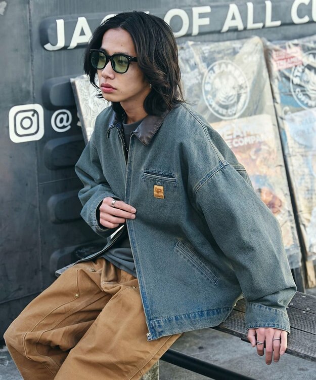 WEGO 【ユニセックス着用ITEM/MLサイズ展開】ワーカーズデニムZIPジャケット デニム淡加工色