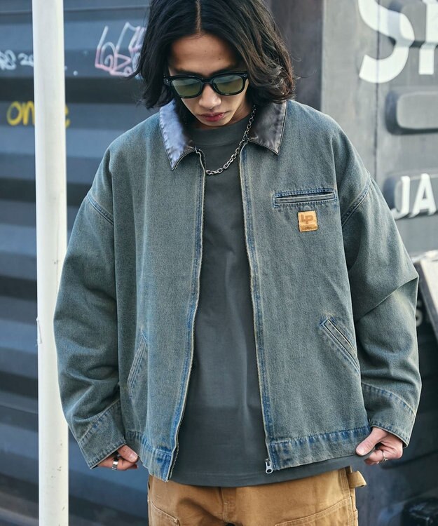 WEGO 【ユニセックス着用ITEM/MLサイズ展開】ワーカーズデニムZIPジャケット デニム淡加工色