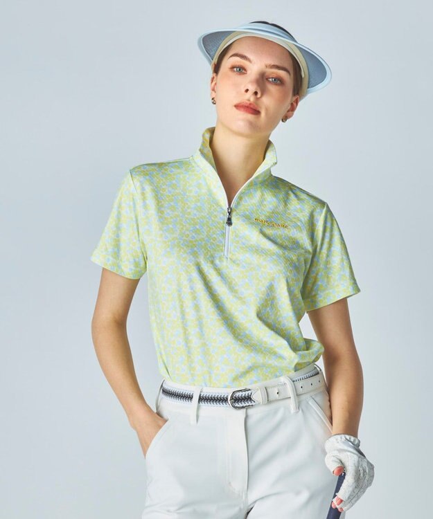 FILA GOLF／marie claire 【Marie claire sports】小花柄ハーフジップ半袖シャツ イエロー