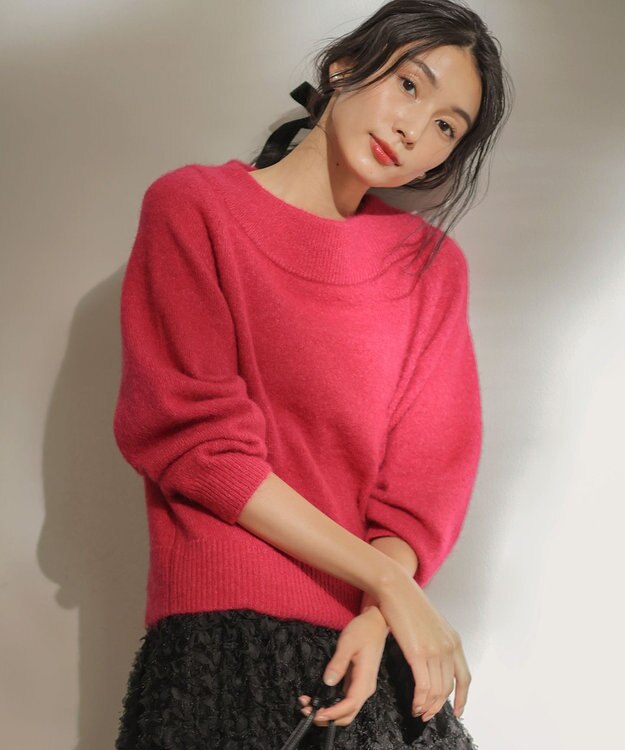 組曲 L へアリーヤーンボートネック ニット チェリーピンク系