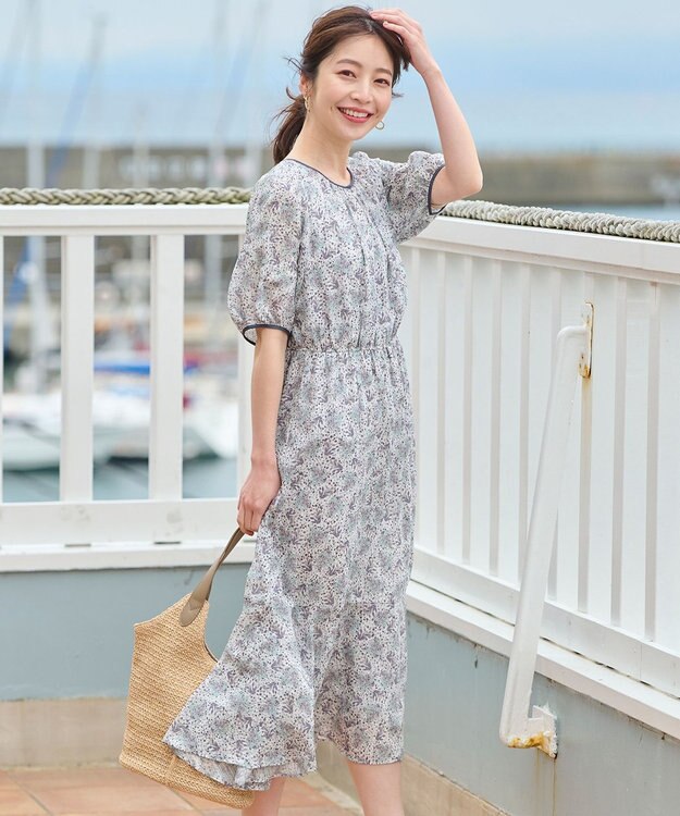 ANY SIS 【洗える】リーフMIXプリント ワンピース モノトーン系