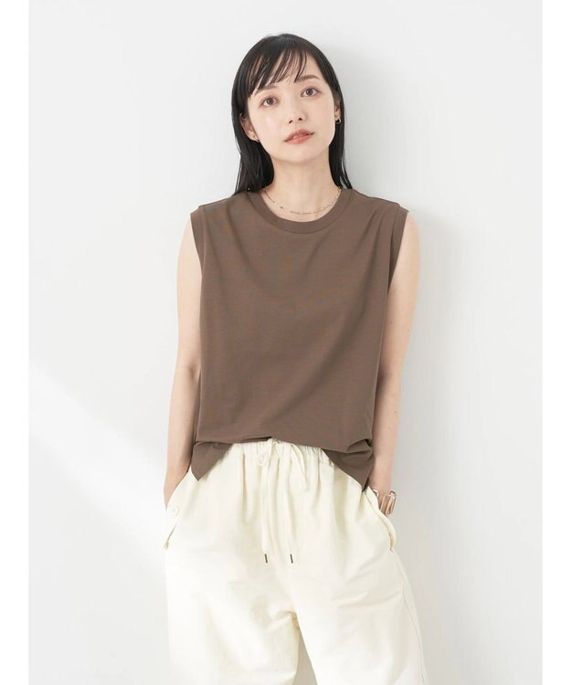 earth music&ecology ノースリーブカットソー（汗じみ防止） Brown