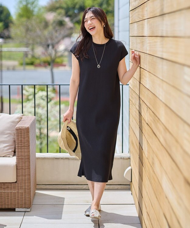 ANY 汗ジミ防止テレコワンピース ブラック