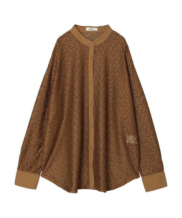 earth music&ecology レースバンドカラーシャツ Camel