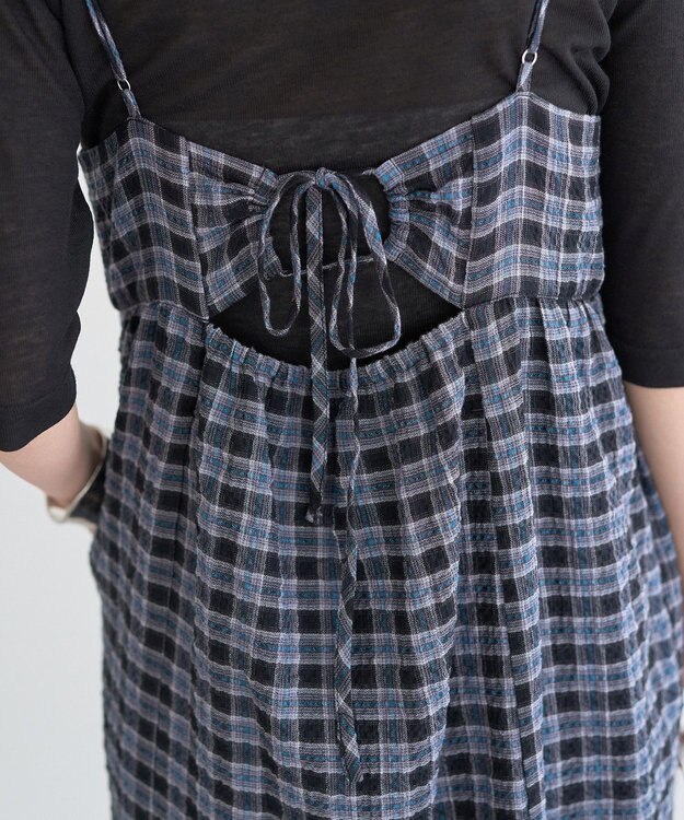 earth music&ecology シャーリングラメチェックキャミワンピース Black