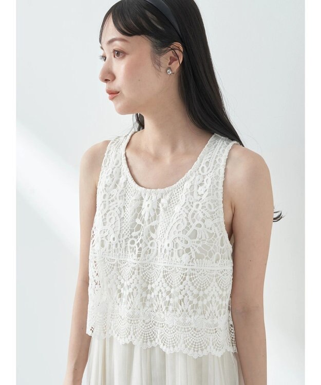 earth music&ecology レースチュールプリーツワンピース Off White