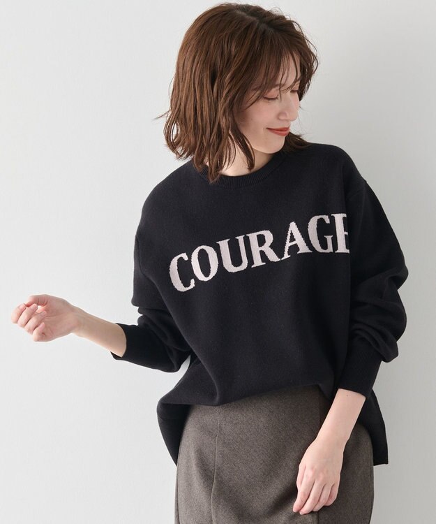 ANY 【洗濯機可】スウェットライクロゴニット ブラック