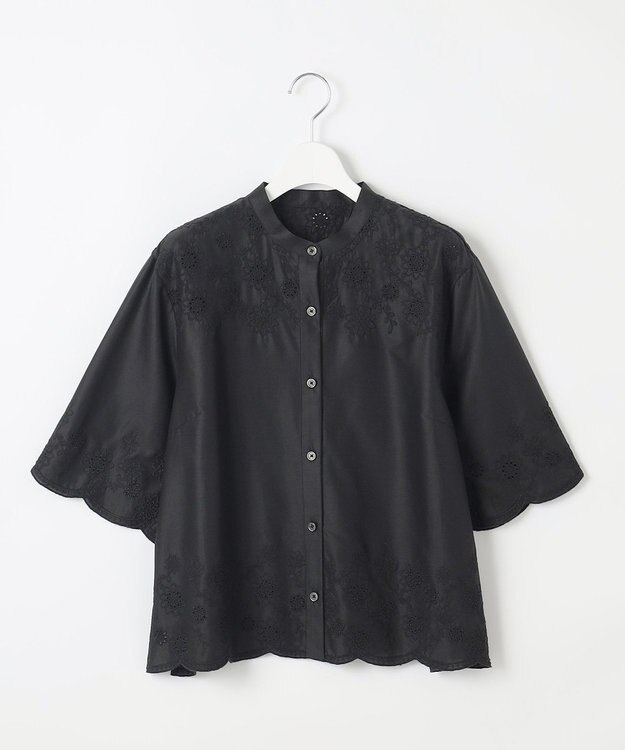 自由区 【カタログ掲載・接触冷感・洗える】エンブロイダリーローンシャツ ブラウス ブラック