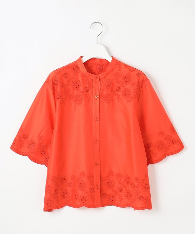 自由区 【カタログ掲載・接触冷感・洗える】エンブロイダリーローンシャツ ブラウス マンダリン