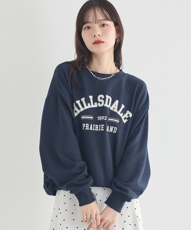 earth music&ecology 【裏毛】アソートロゴウラケドロストプルオーバー Navy