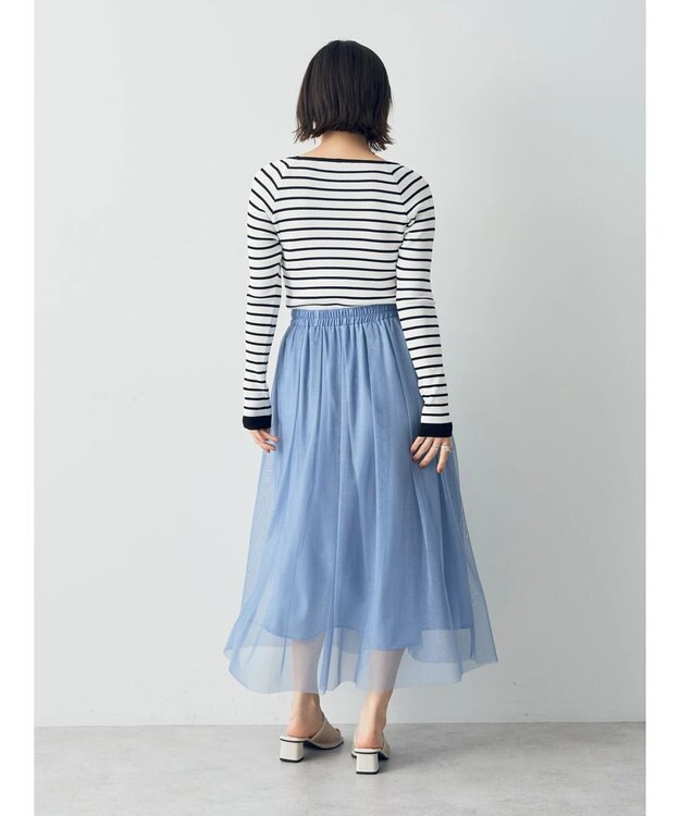 YECCA VECCA ラメチュールギャザースカート Blue