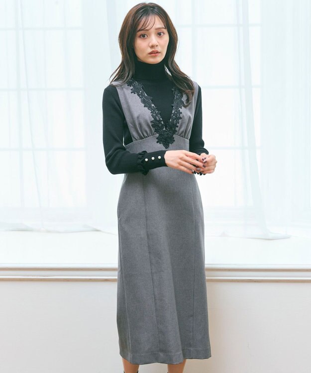 Feroux 美シルエットレース ジャンパースカート グレー系