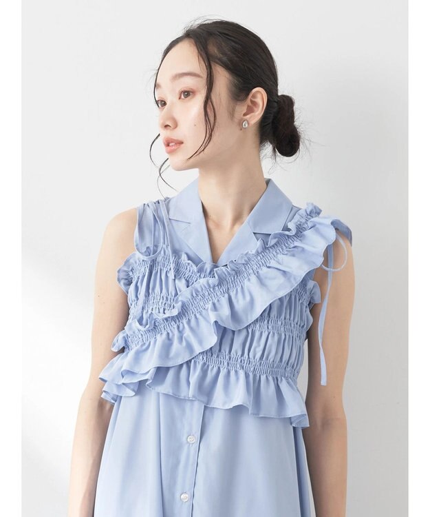 earth music&ecology ＳＥＴ２点シャーリングビスチェ×シャツワンピース Sax