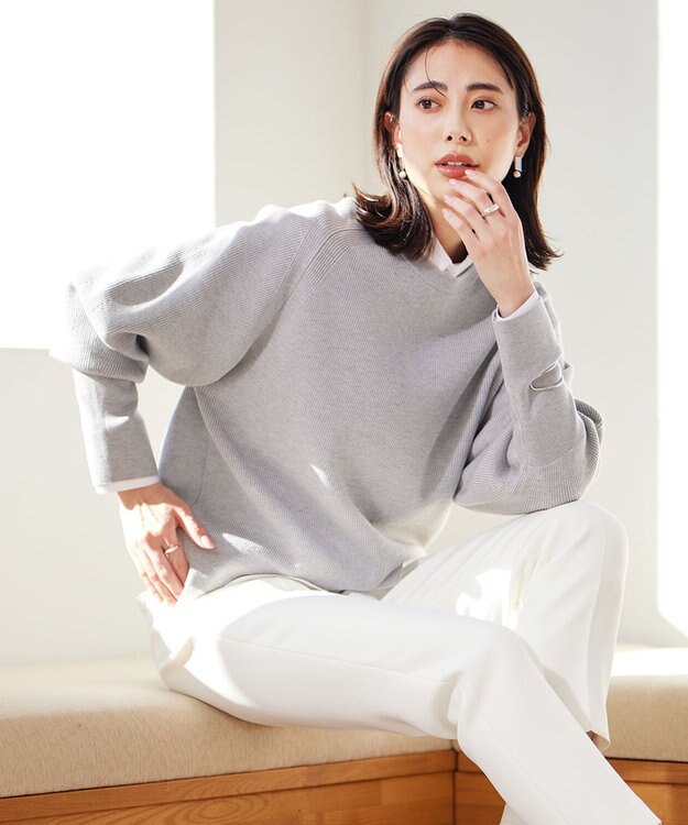 ICB 【洗える】 ウールポリエステルハイゲージ ニット ライトグレー系