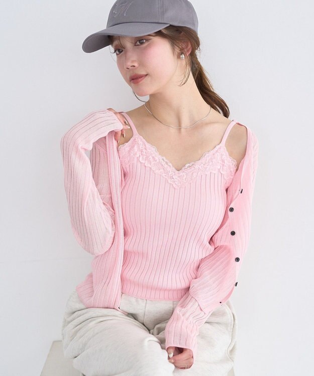 earth music&ecology レースリブキャミソール Pink