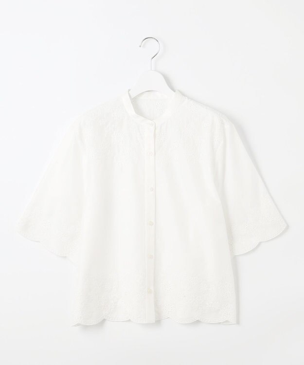 自由区 【カタログ掲載・接触冷感・洗える】エンブロイダリーローンシャツ ブラウス オフ