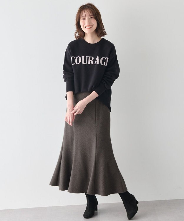 ANY 【洗濯機可】スウェットライクロゴニット ブラック